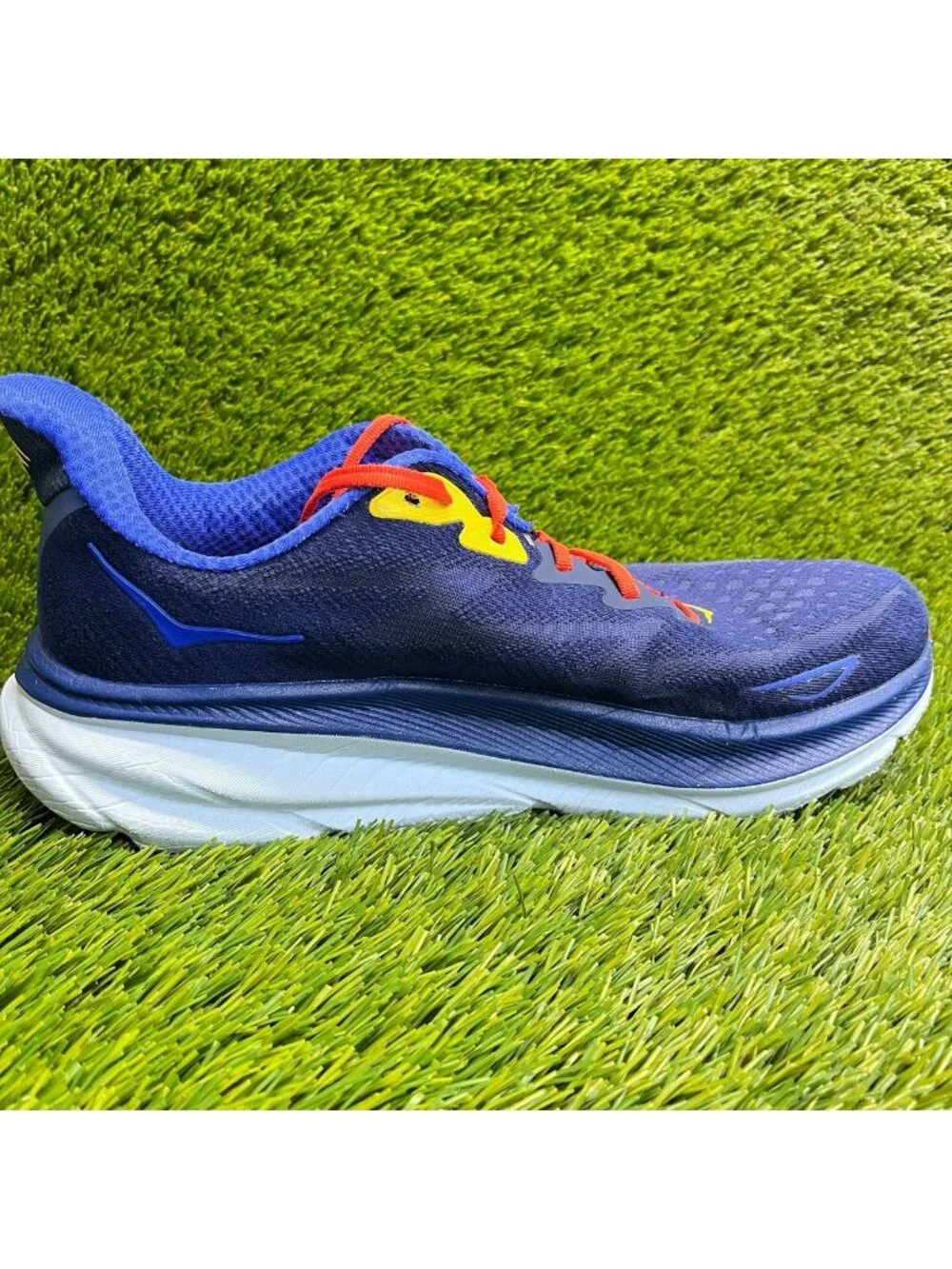 Hoka One One Clifton 9 Mens Size 11.5 Blue Red Athletic Running Shoes Sneakers